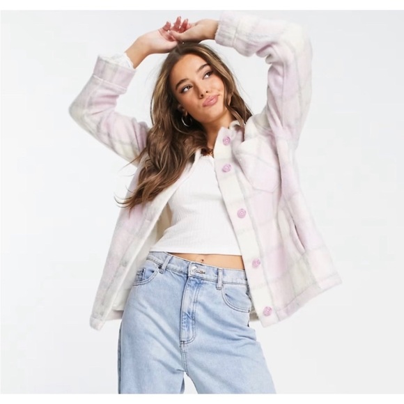 Hollister Jackets & Blazers - Size XL Hollister Oversized Cozy Plaid Shacket - Lilac